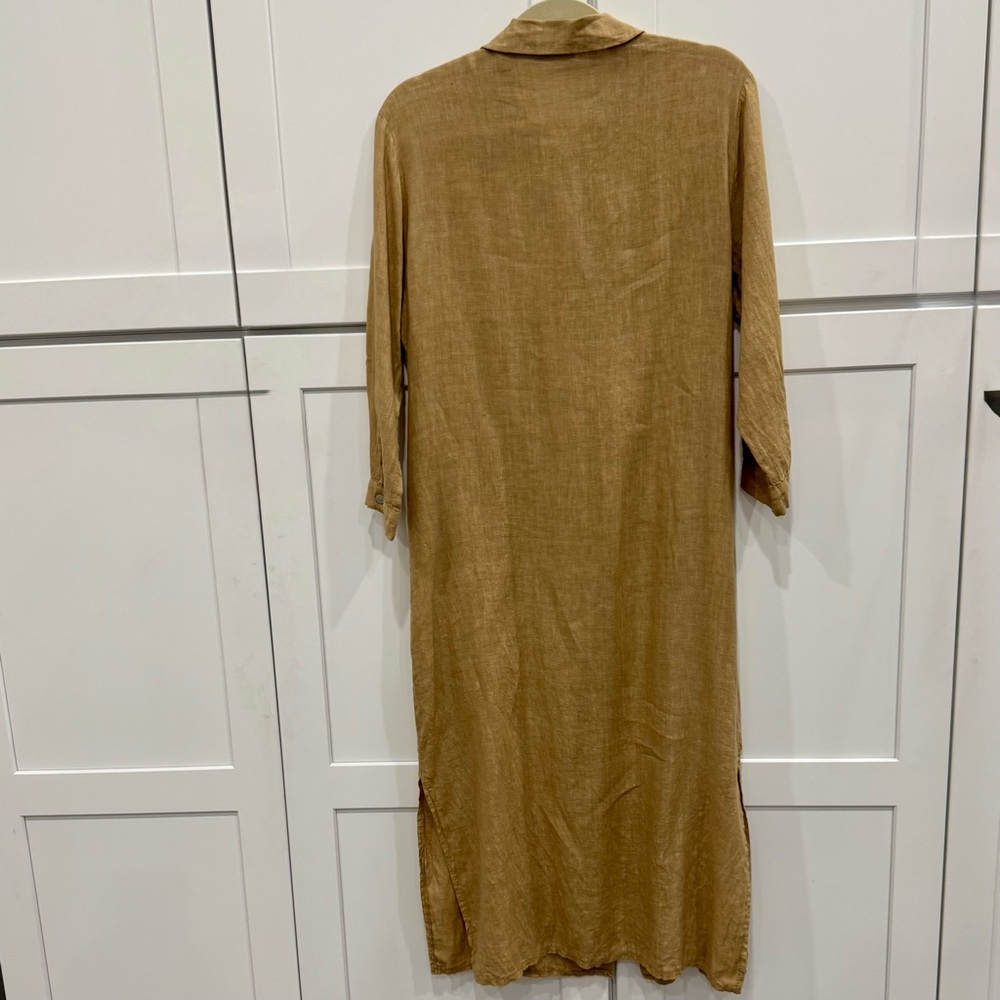 Scandal 100% Linen button down midi dress with split seams M/L Made in Italy - Picture 2 of 12